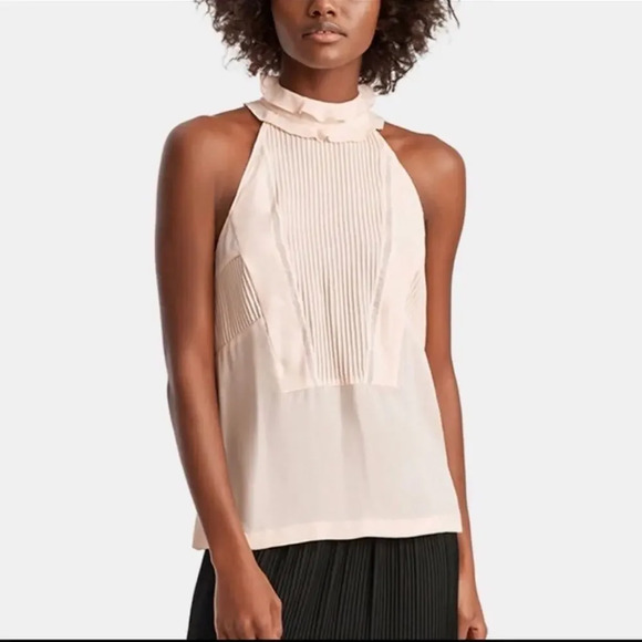NWT A.L.C. Pleated Sleeveless High‎ Neck Silk Blouse in Blush size 12